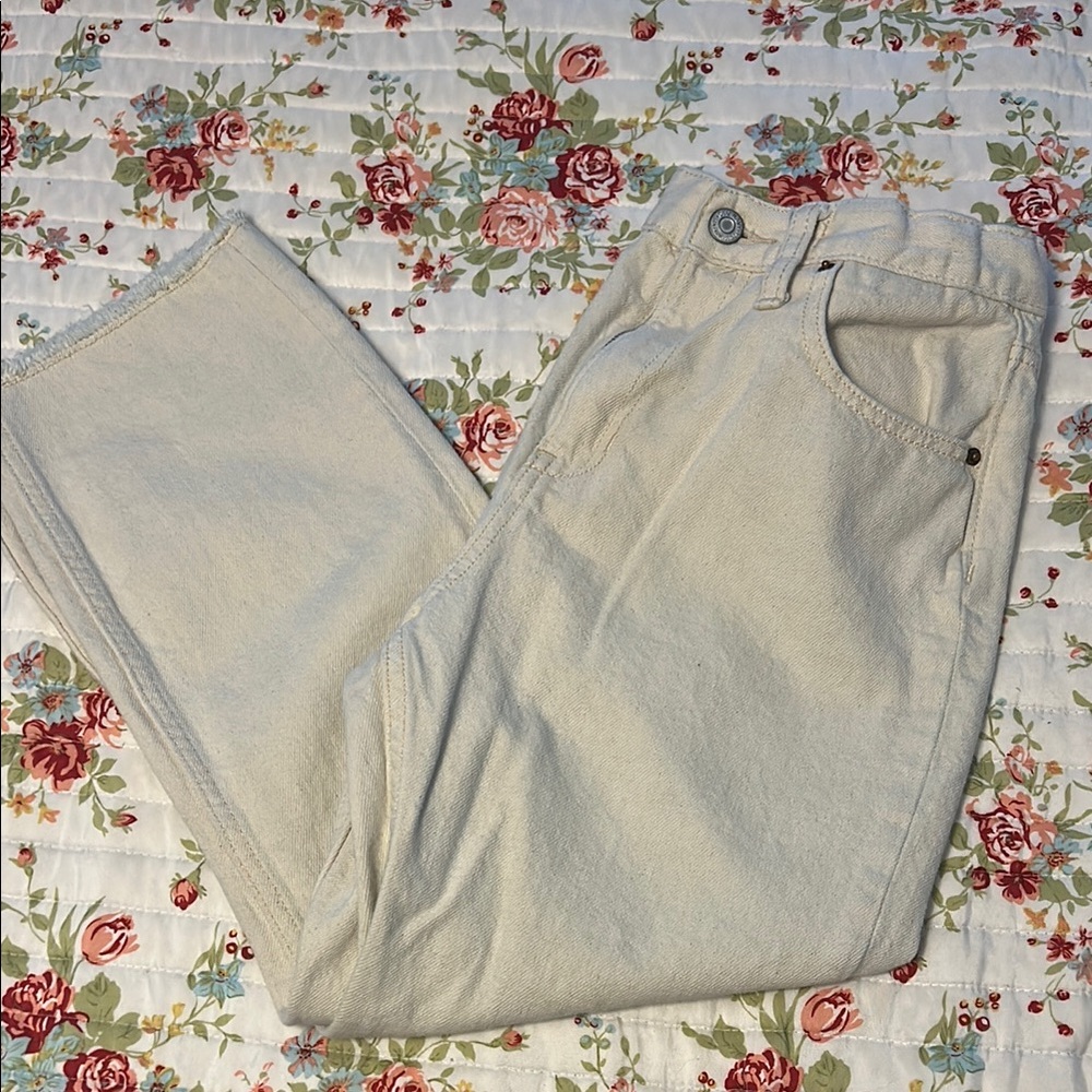 Old Navy High Rise Slouchy Straight Cream Jeans Girls Size 12